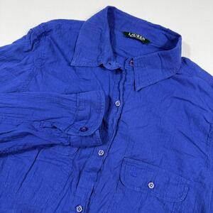 Lauren Ralph Lauren Blue Button Down Shirt Women'‎ Large Long Sleeve